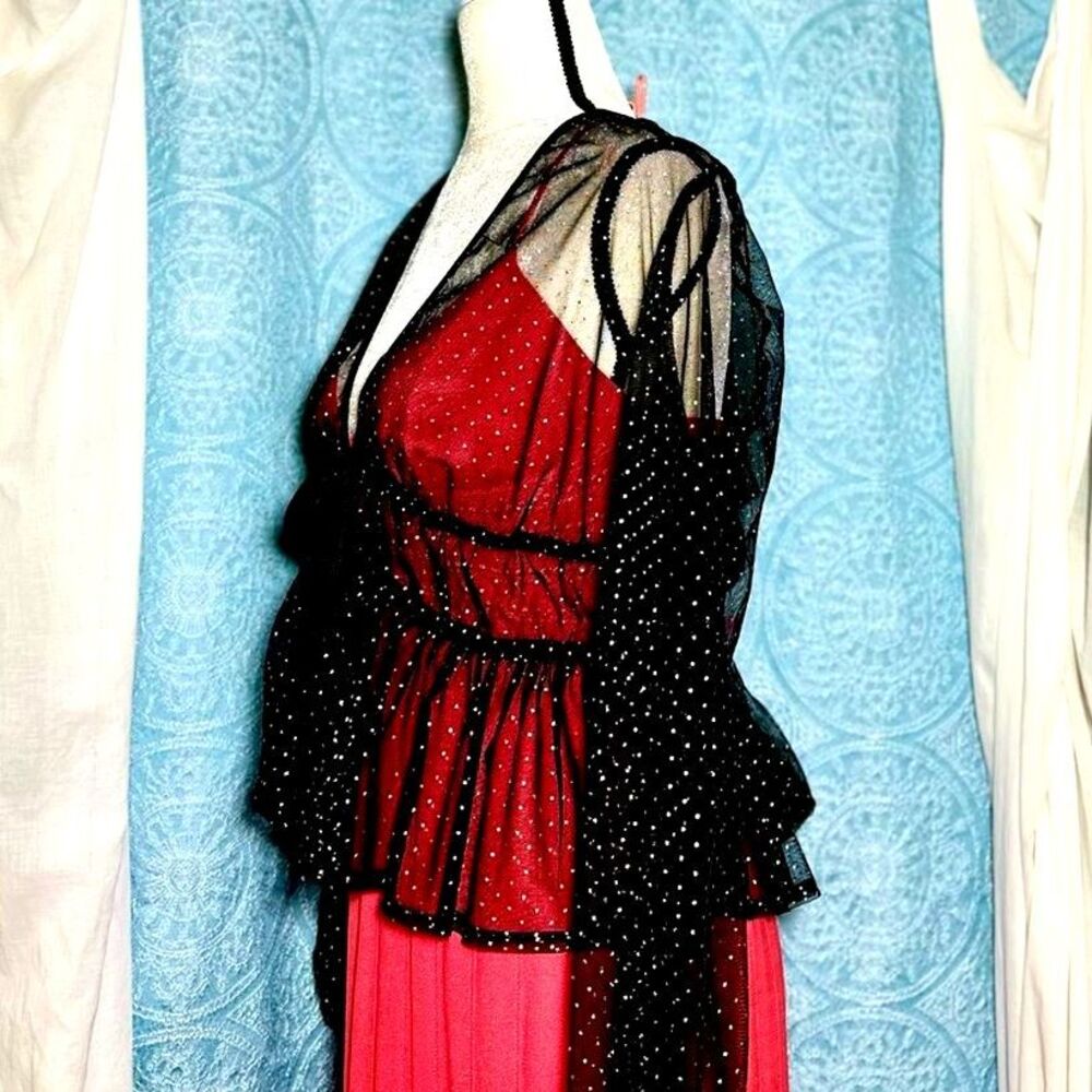 🌟 Hesperus Mesh Gold Micro Dot Peplum Blouse Cardigan Jacket Sz L/XL - Picture 3 of 8